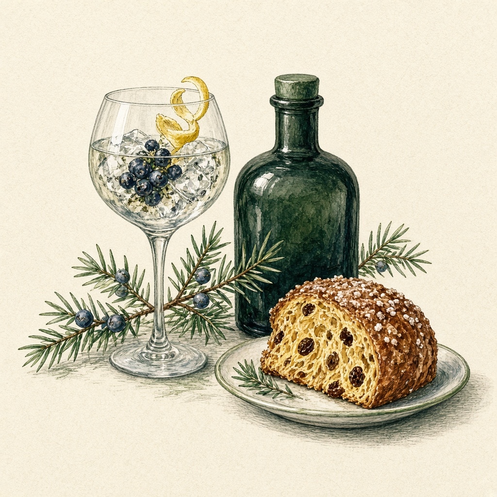 Illustrazione dell'esperienza di degustazione con gin e panettone